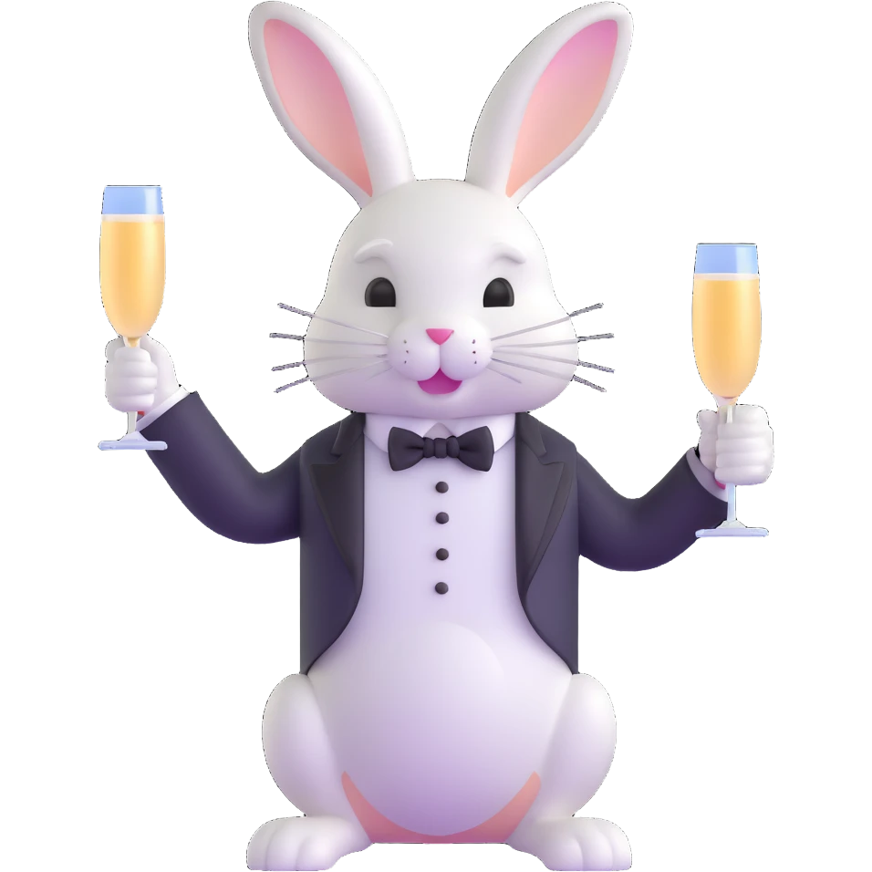 sophisticated bunny in tuxedo holding champagne flute emoji