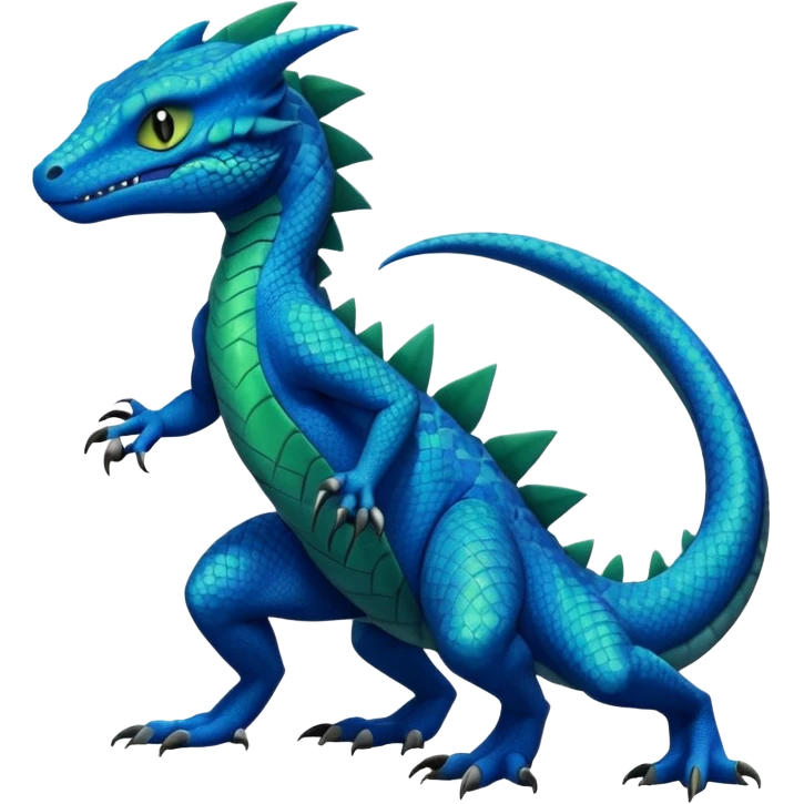 Cyan lizard-Draco-Nargacuga-Sergal-Salandit-Cyclizar-Pokémon, with cobalt-blue flecks patterns emoji