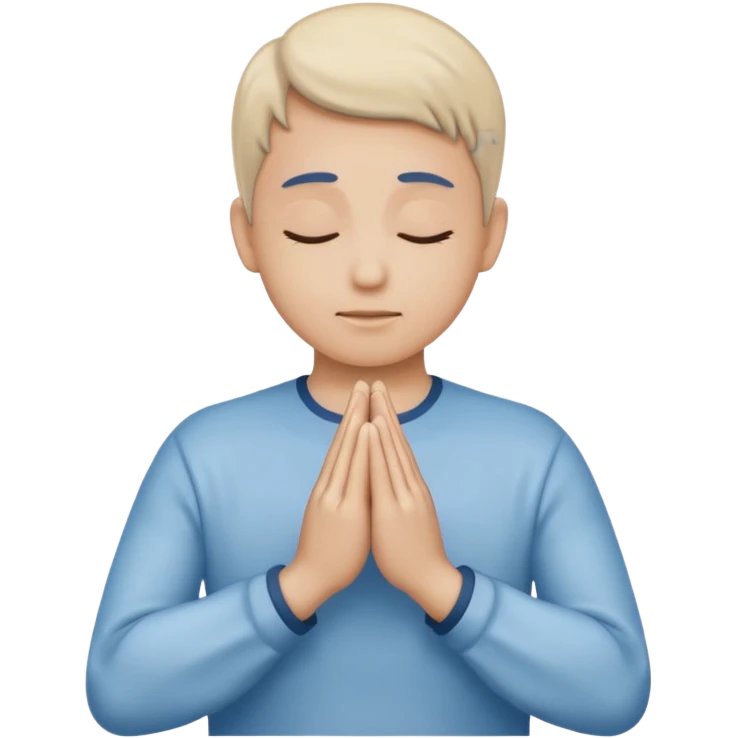Two hands in prayer pose, only hands, muted blue outline, beige fill, soft glow, apple emoji style, PNG, transparent background emoji