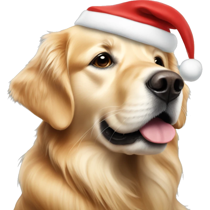 Golden retriever with Santa hat emoji
