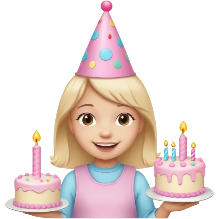 birthday girl emoji with cute baby pink font and a cake emoji
