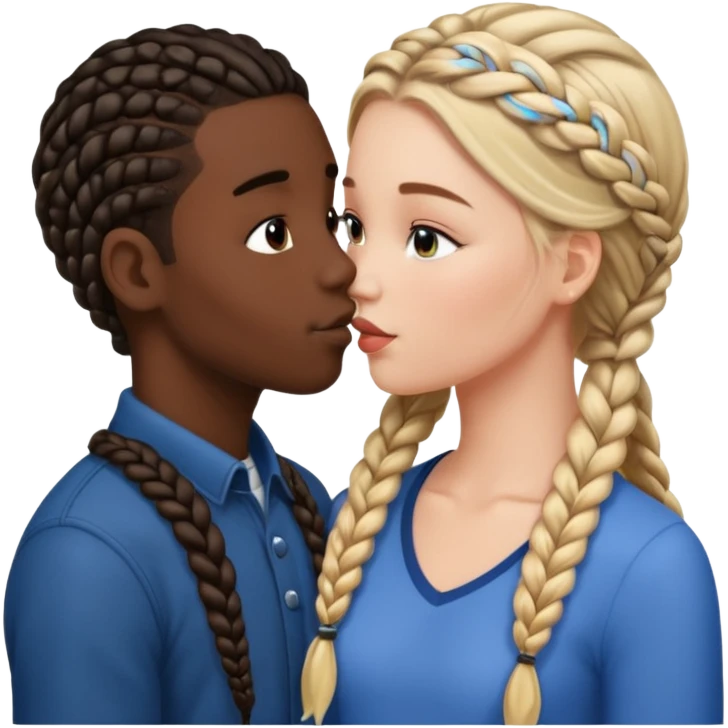 Please create a French kiss between a white girl with braids  and black boy with straight hair emoji