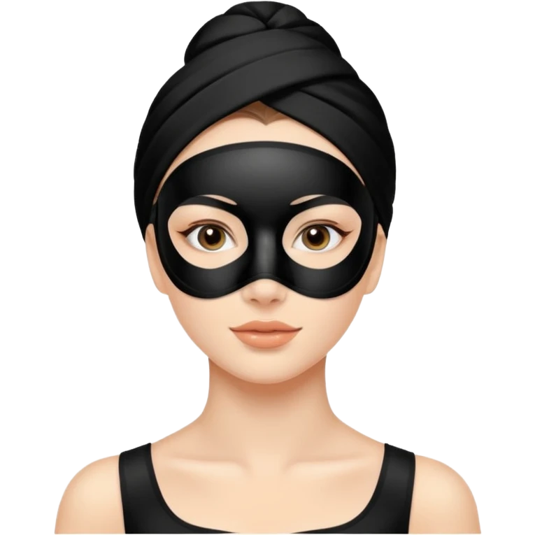young woman with black facial treatment mask, skincare style spaces beauty emoji