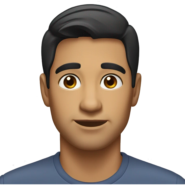 A head and shoulders shot of a 30 year old Latino man, with short black hair,   with brown eyes wearing a t-shirt. emoji