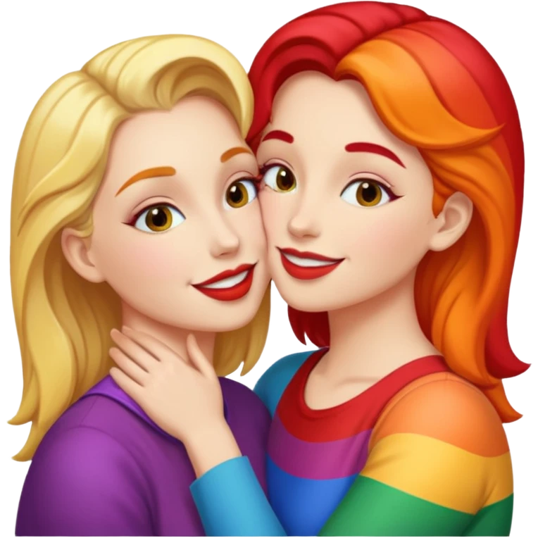 two women kissing, affectionate, pride colors emoji