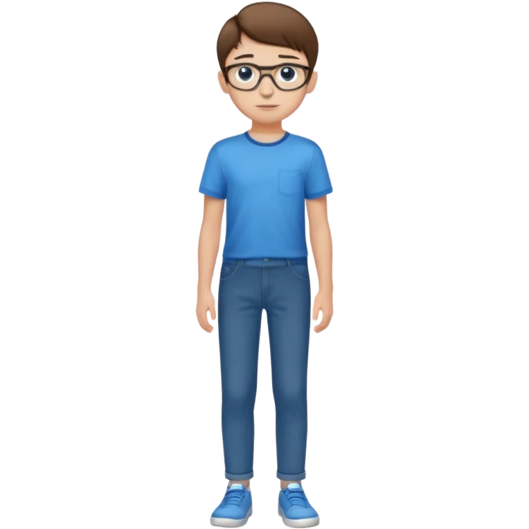 adolescent garçon taille moyenne corpulence maigre cheveux chatain court yeux bleus lunettes photo de pieds en pantalon  emoji