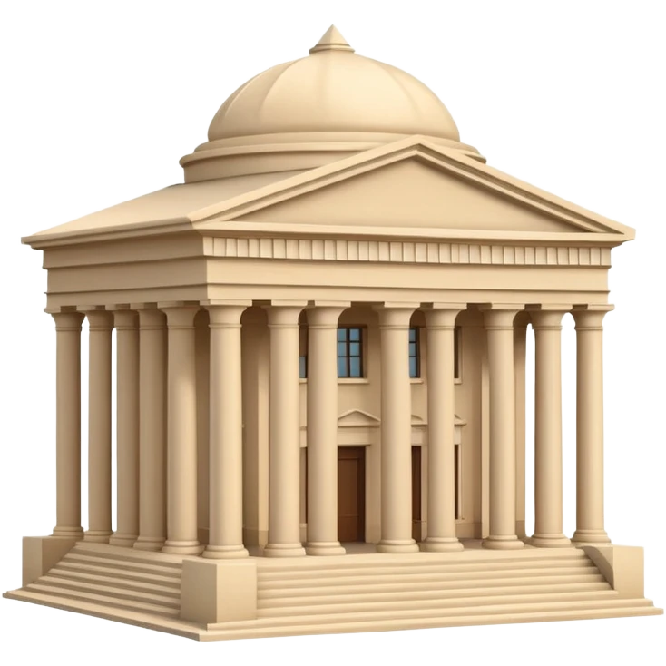 Minimal 3D emoji style government ministry building, classical architecture with columns and triangular roof, official state institution, neutral beige stone, clean shading, financial institution icon, isolated on transparent background, professional, no flags, no text emoji