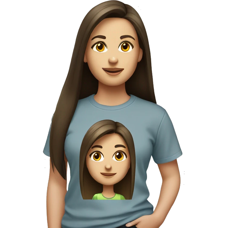 beautiful brunette girl with straight hair with hazel eyes in cute t-shirt  emoji