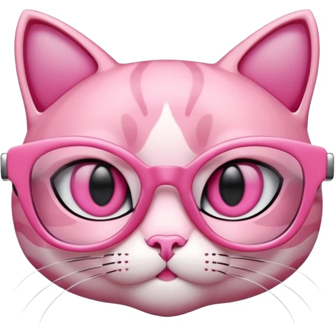 A 3D cartoon rose-pink cat-eye spectacle, glossy curved frame, soft reflections, isolated on plain background, Memoji-style. Negative : Cat. emoji