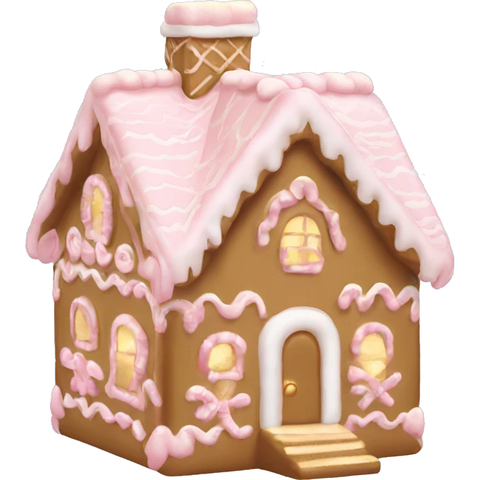 light pink and gold and white gingerbread house emoji