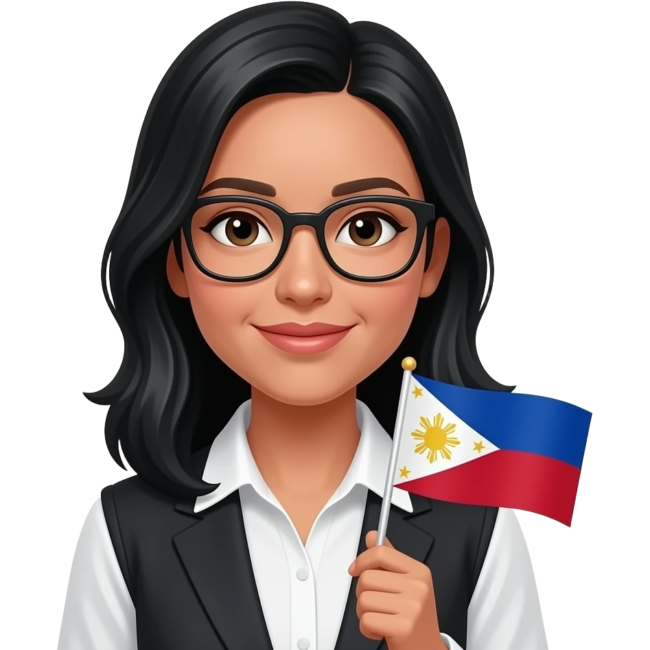 Woman with black hair,and glasses,holding the Philippines flag emoji