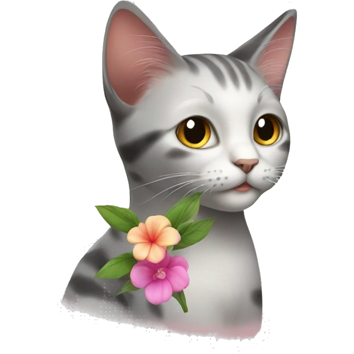 cat putting a flower in her ear emoji