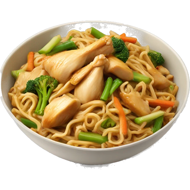 chicken lo mein with veggies in bowl emoji
