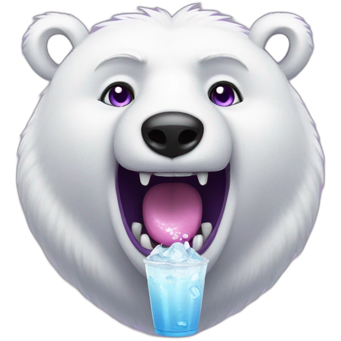 Happy Male Anthro polar bear purple eyes, drinking soda emoji