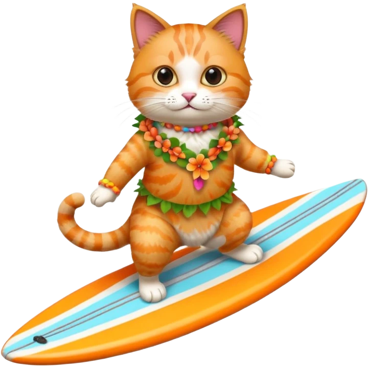 cat surfing in hawaian costum emoji