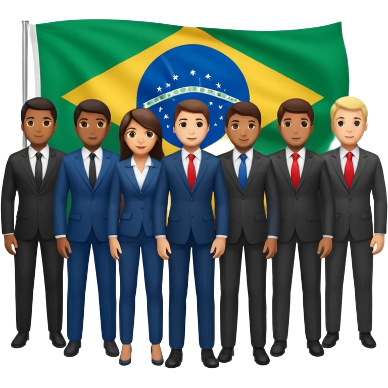 agora imagem com vários empresários e no fundo a bandeira do brasil emoji