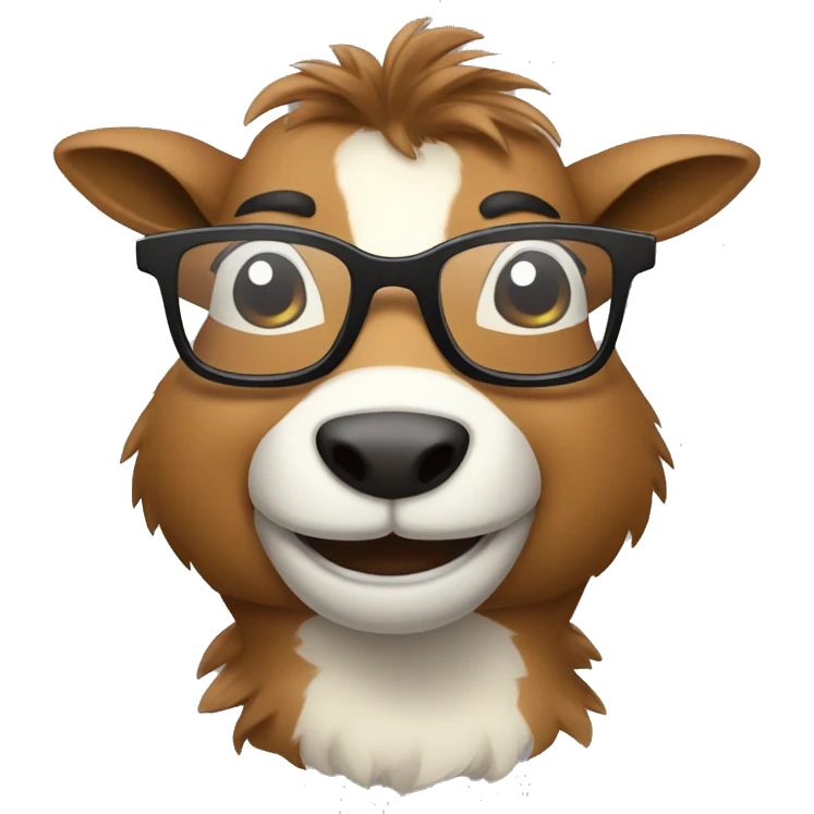 happy smart smiling brown chamois with glasses turn to left emoji