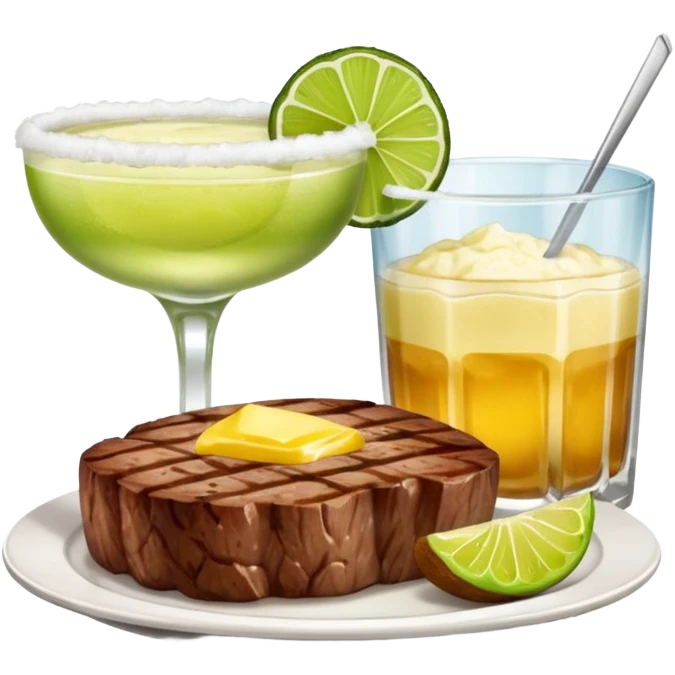 Big steak dinner with baked potato and a margarita  emoji