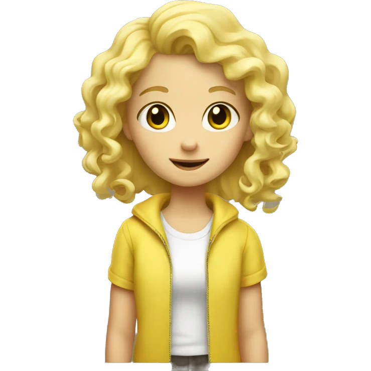 Little blond curl girl and banana emoji