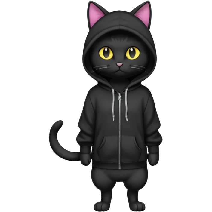 Black cat wearing a hoodie fursona (full body) emoji