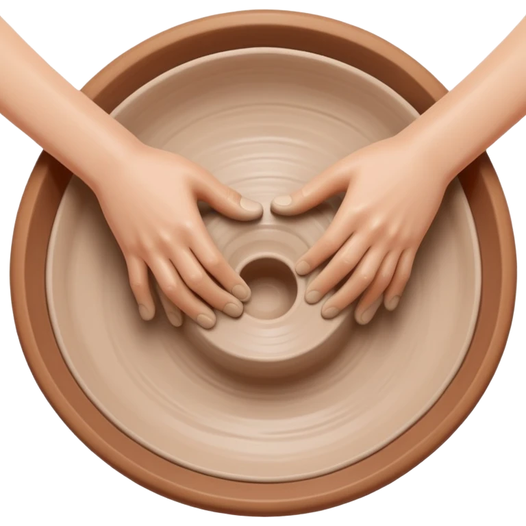 both hands shaping clay on a pottery wheel, top view emoji