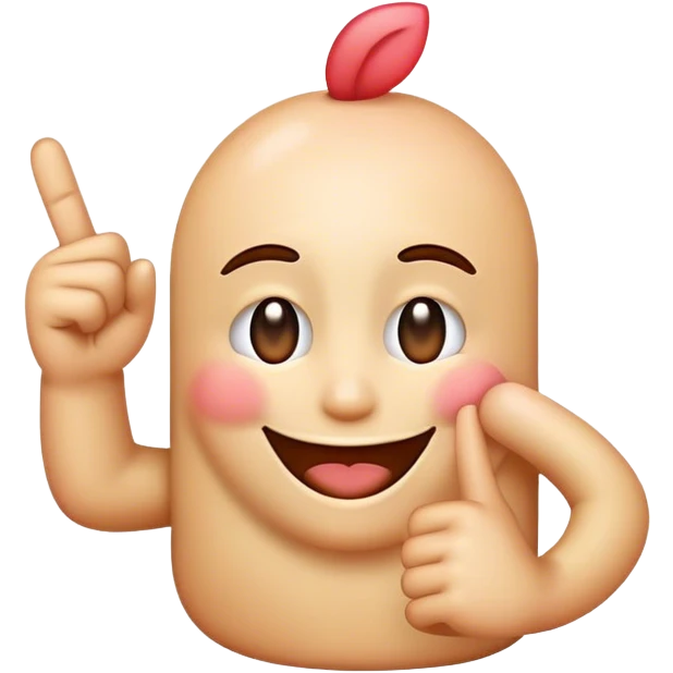 Smile emoji sticking up middle finger while blushing emoji