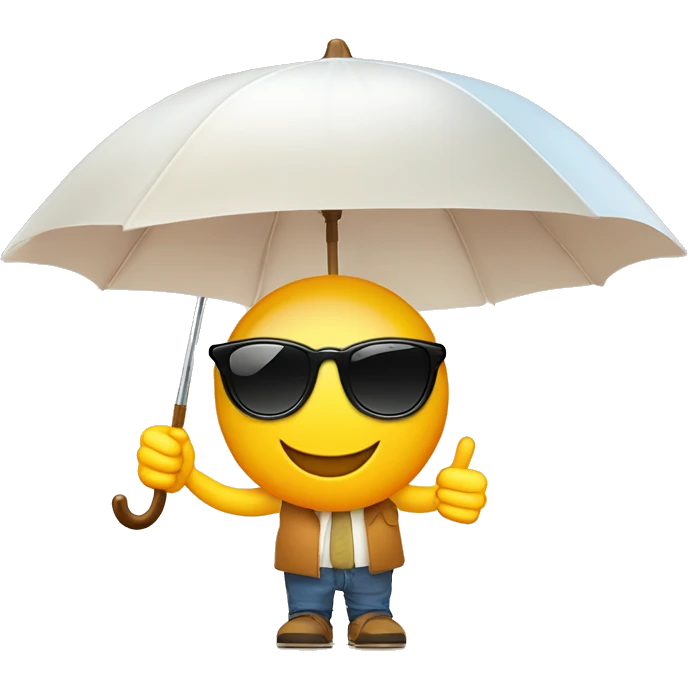 smiling thumbs up with sunglasses and a parasol and the sun shining on him emoji