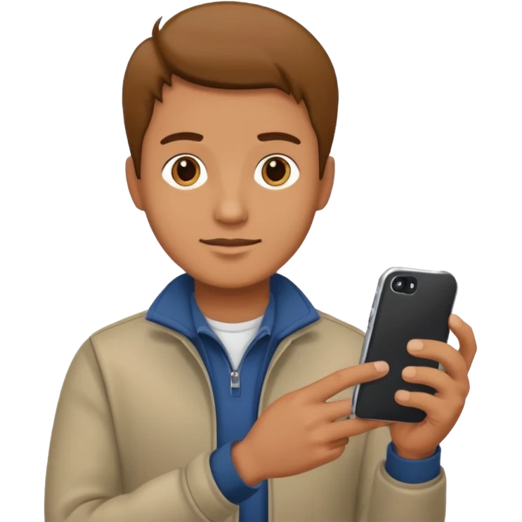 man casual clothes holding one phone emoji