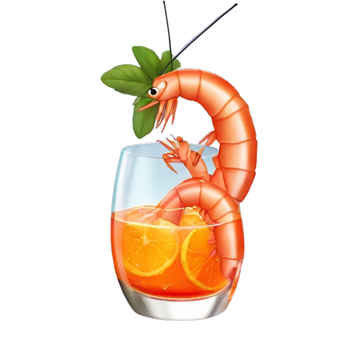 A shrimp drinking an aperol spritz emoji
