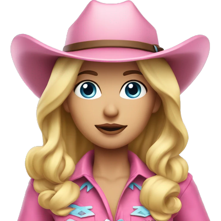 Blonde cowgirl, waist up, blue eyes, pink outfit and hat emoji