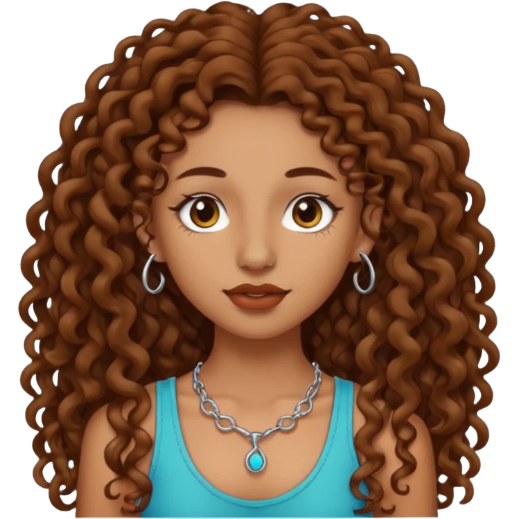 naked girl with long curly hair brown hair and septum piercing  with beautifull skinny body  emoji