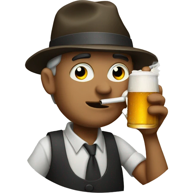 Man smoking a cigarette and drinking beer emoji