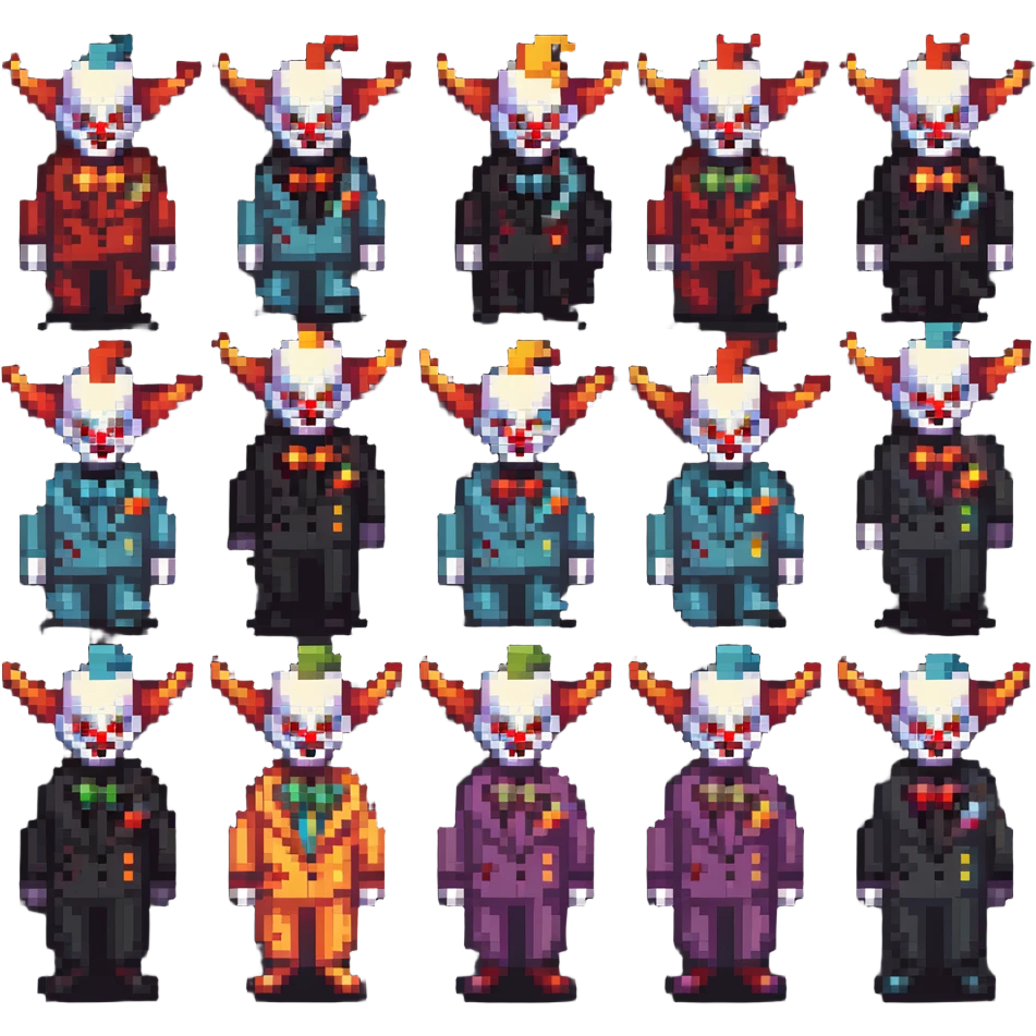 demonic clown wearing a leisure suit, bald with different horn styles emoji