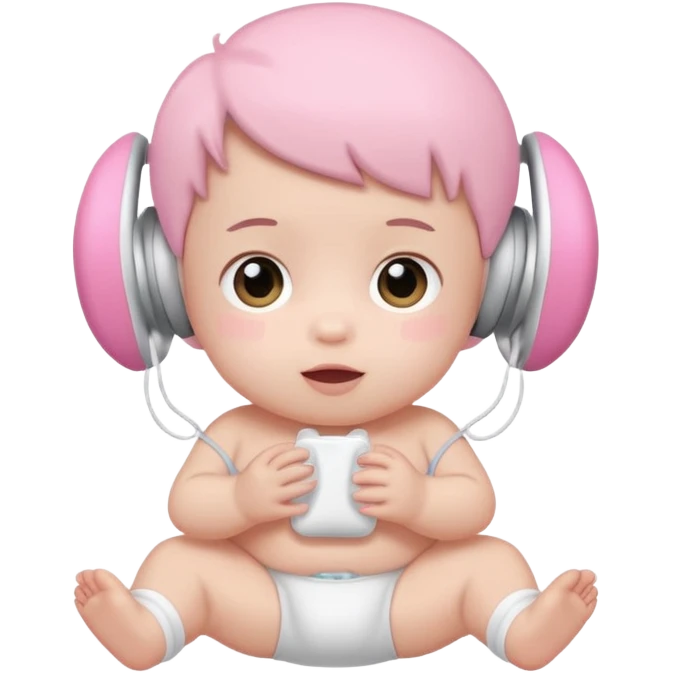 a cute baby in a white diaper and pink airpod emoji