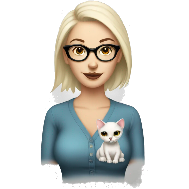 bald tattooed caucasian lady with glasses and a kitty emoji