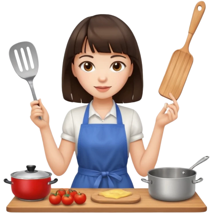 girl brunette with bangs cooking emoji