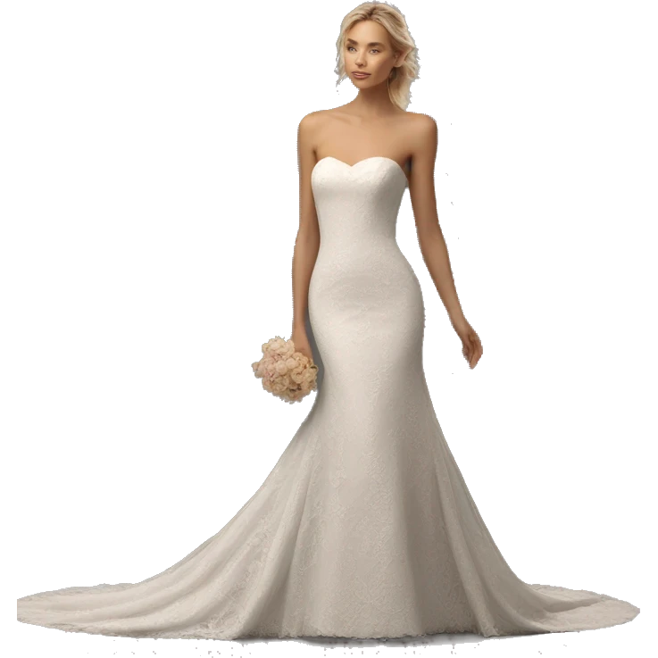 Strapless fit and flare wedding dress with long lacy train emoji