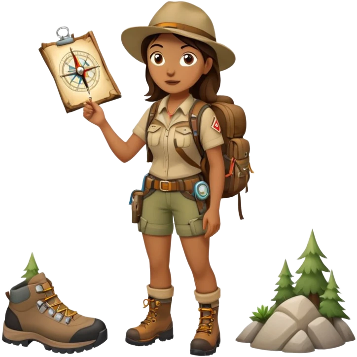 Female wilderness explorer with compass and map, Melissa Backwoods emoji