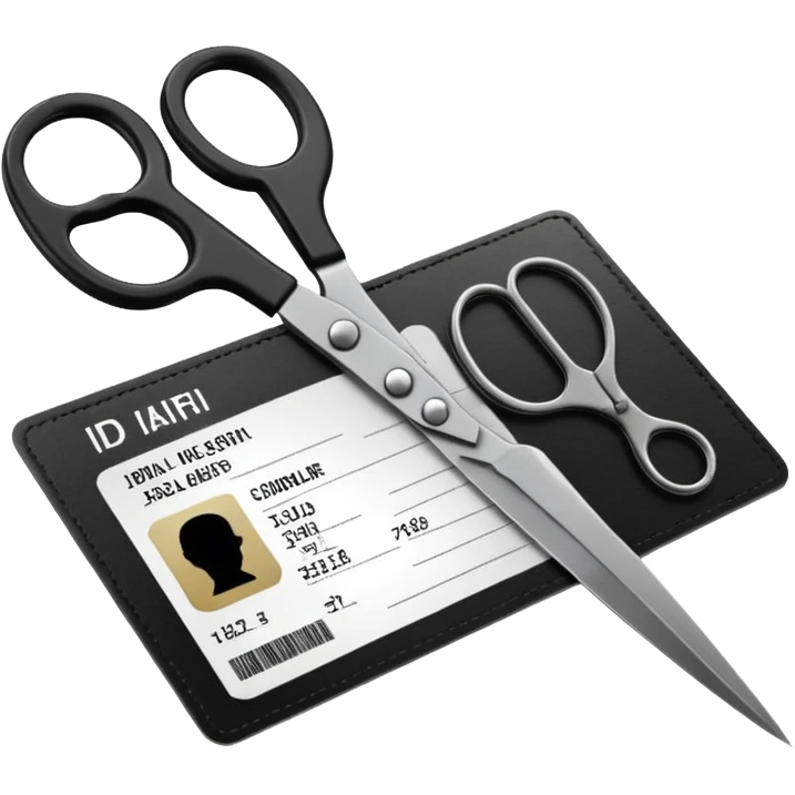 Floating black Scissors cutting in half an idf soldier ID card with a little chip in 2 parts emoji