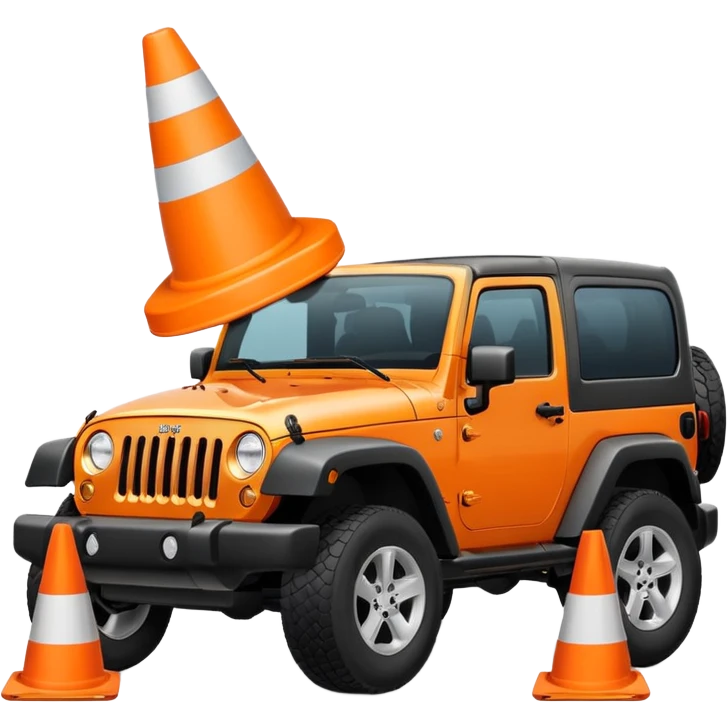 Jeep Wrangler driving over a white traffic cone, emoji style, tire contact visible emoji