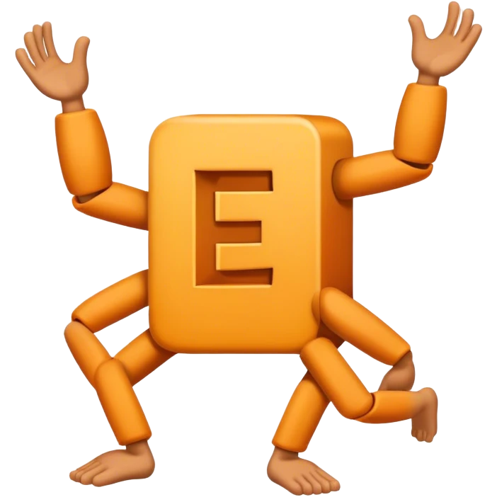 Letter E with arms and legs emoji