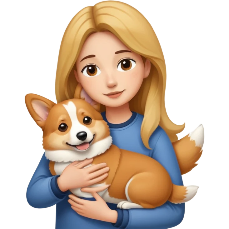 中分長髮抱著柯基 emoji