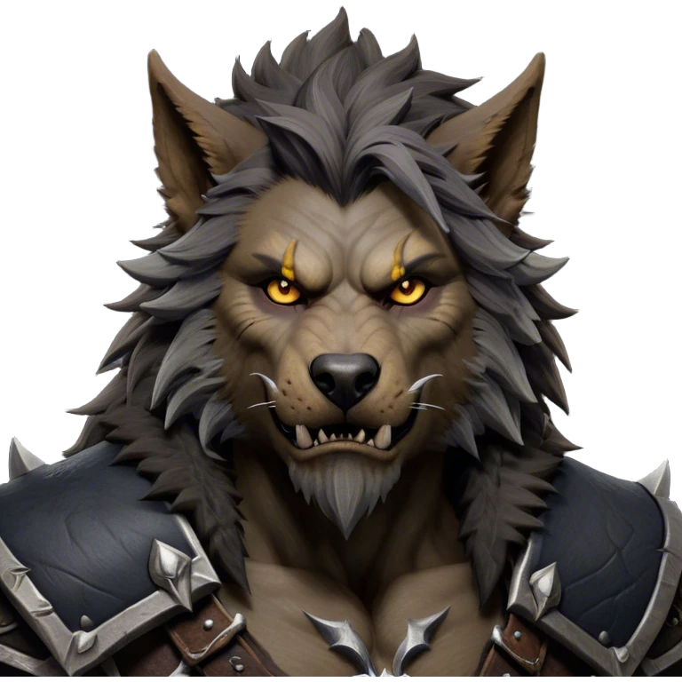Cinematic Realistic WoW Worgen Portrait, depicted as a fearsome blend of man and beast, with rugged, dark fur intermingling with tanned, weathered skin. His piercing amber eyes and fierce expression are framed by disheveled hair and subtly detailed, worn leather attire in dark, consistent hues. Rendered with lifelike texture and dramatic, natural lighting, high shine, noble and formidable, capturing the primal nobility of a legendary worgen warrior. emoji