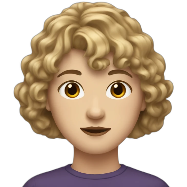 face of nonbinary white person with dark blonde wavy bob and straight bangs emoji