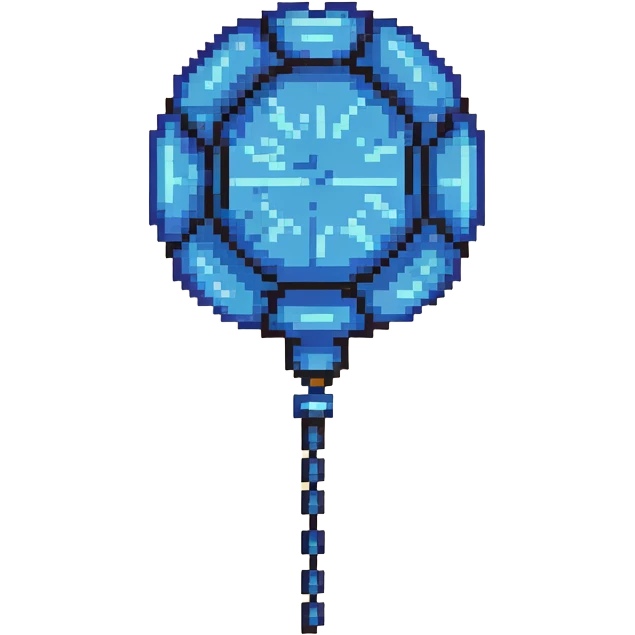 Blue digital bomb with blue antenna-like fuse at the top, round black bomb body with blue accents, pixel art style emoji