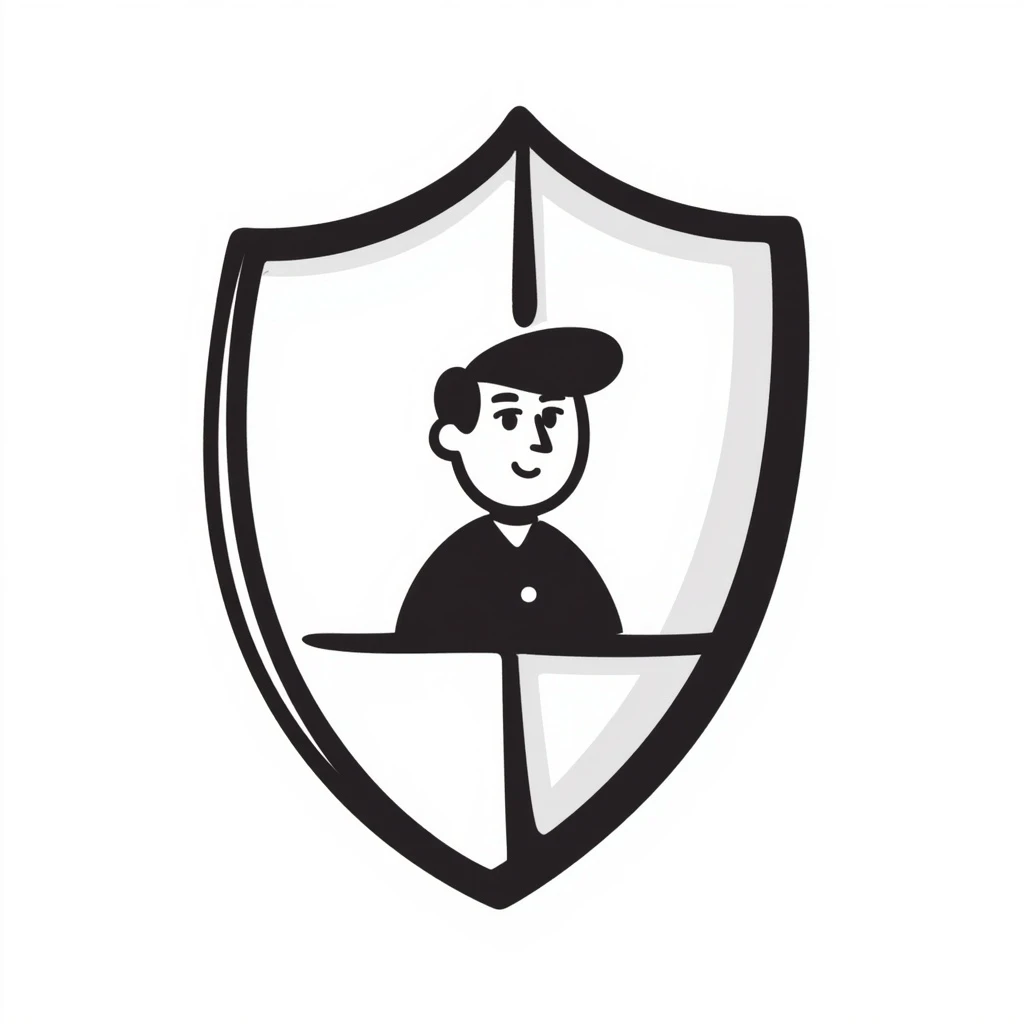 Professional security services logo, featuring a shield and a guard icon. emoji