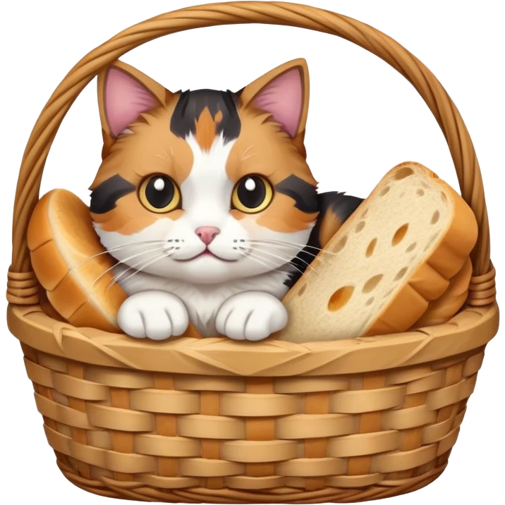 Cat hiding in basket of bread emoji