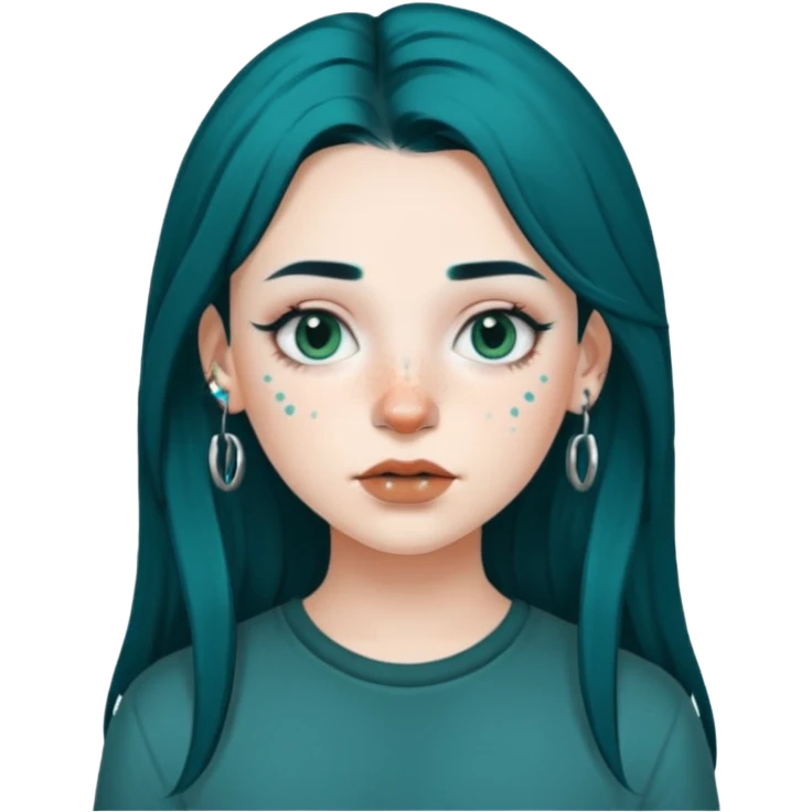 Can you make a girl with dark teal hair and a septum piercing emoji