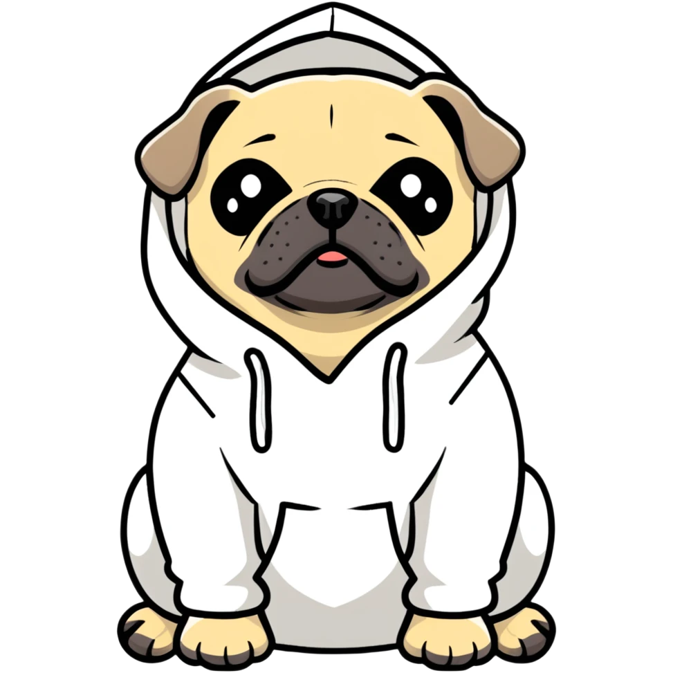 pug dog wearing a hoodie, pug life emoji