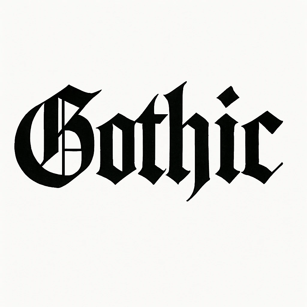 the word 'Gothic' in bold, heavy blackletter gothic calligraphy, only text, no decoration emoji